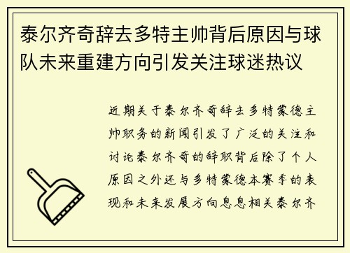 泰尔齐奇辞去多特主帅背后原因与球队未来重建方向引发关注球迷热议 泰尔齐奇辞去多特主帅背后原因与球队未来重建方向引发关注球迷热议